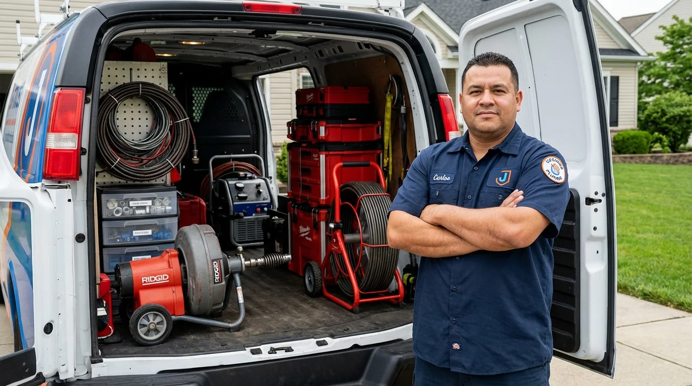 Professional drain cleaning equipment and Johns Plumbing LLC plumber in Johnsonville