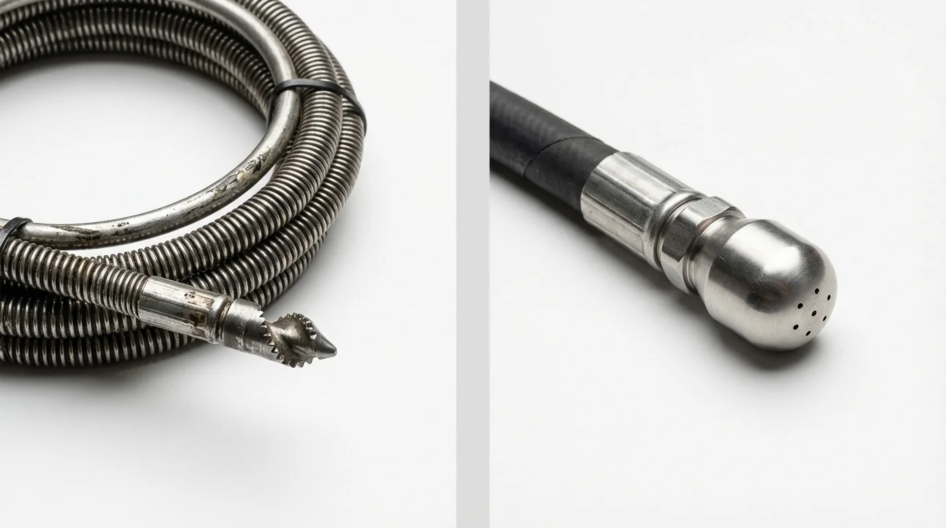 Drain snake cable and hydro jetting nozzle used for drain cleaning in Johnsonville, SC