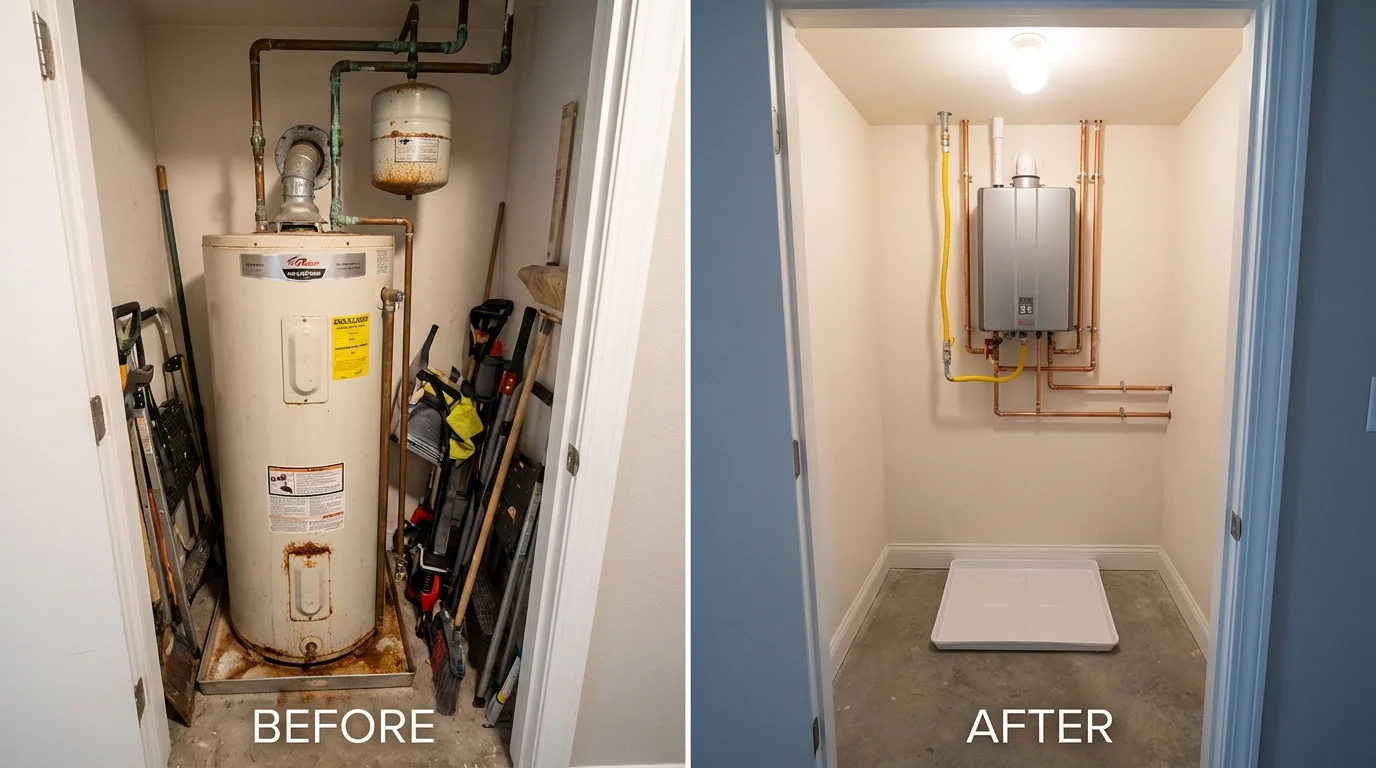 Tank water heater versus wall-mounted tankless unit comparison for Johnsonville, SC homeowners