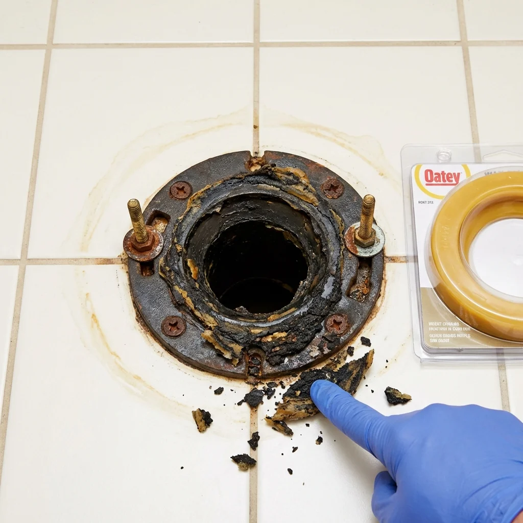 Failed wax ring showing water seepage at the base of a toilet in a Johnsonville, SC home